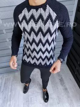 Pulover barbati gros slim fit bleumarin T3613 11-6* imagine