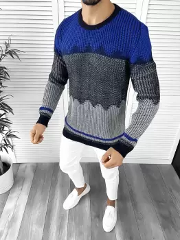 Pulover barbati gros slim fit bleumarin ZR T3626 91-1E U6-1 imagine