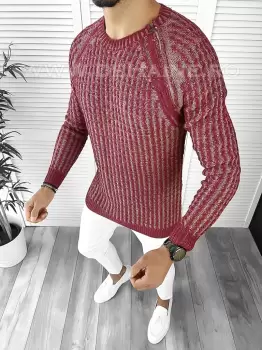 Pulover barbati gros slim fit bordo T3711 i10-4* E/U1 imagine