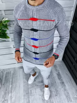 Pulover barbati gros slim fit gri T3587 91-2 imagine