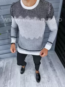 Pulover barbati gros slim fit gri T3626 I5-1.2 imagine