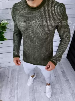 Pulover barbati gros slim fit kaki T3544 82-4 imagine