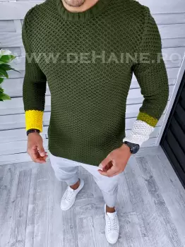 Pulover barbati gros slim fit kaki T3585 110-1 imagine