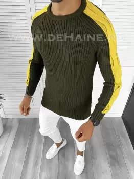 Pulover barbati gros slim fit kaki T3586 102-4/U2 imagine