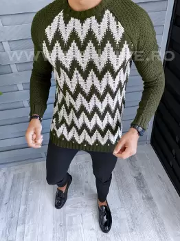 Pulover barbati gros slim fit kaki T3613 102-3* imagine
