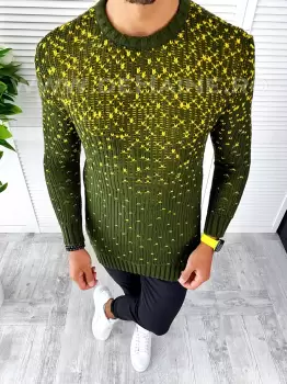 Pulover barbati gros slim fit kaki T3618 80-4 imagine