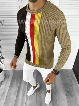 Pulover barbati gros slim fit maro T3578 114-3.4 imagine