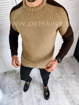 Pulover barbati gros slim fit maro T3594 U7-3 imagine