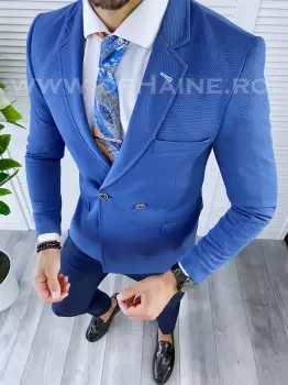 Sacou barbati albastru slim fit B5610 79-1 E imagine