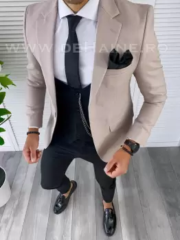 Sacou barbati bej slim fit B4985 80-2 / 100B-1 E imagine