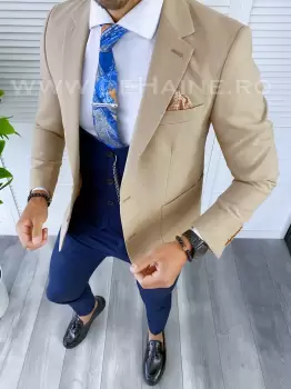 Sacou barbati bej slim fit B5307 P20-3.2 imagine