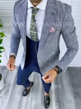 Sacou barbati bleu slim fit A8792 77-5 E imagine