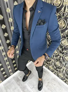 Sacou barbati bleumarin slim fit B8323 102 imagine