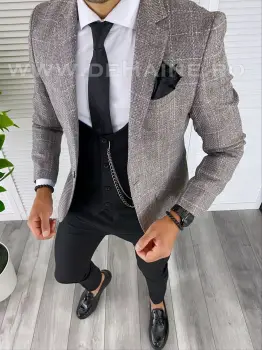 Sacou barbati in carouri slim fit 1263 P18-3.3 imagine