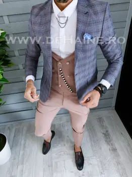 Sacou barbati in carouri slim fit B1451 65b-3 imagine