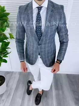 Sacou barbati in carouri slim fit B1485 83-3 E imagine