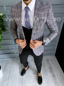 Sacou barbati in carouri slim fit B1543 83-1 E imagine