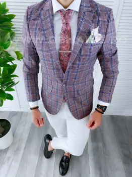 Sacou barbati in carouri slim fit B4238 E 57-2 ~ imagine