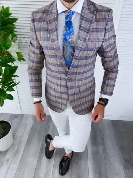 Sacou barbati in carouri slim fit B4239 80-3 100B-2 E imagine