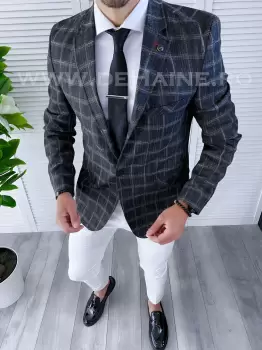 Sacou barbati in carouri slim fit B4243 87-3 E imagine