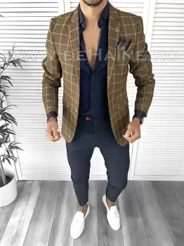 Sacou barbati in carouri slim fit B4255 77-3 100A-2 E imagine