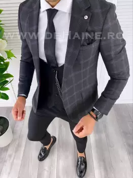 Sacou barbati in carouri slim fit B4975 69-2 E imagine