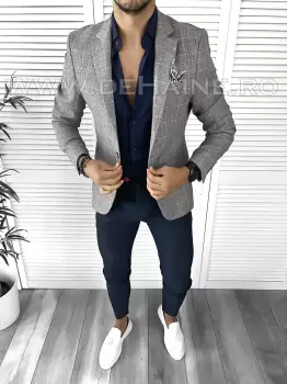 Sacou barbati in carouri slim fit B4976 85-3 E imagine