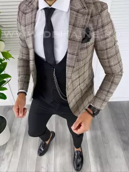 Sacou barbati in carouri slim fit B4979 74-1 E imagine