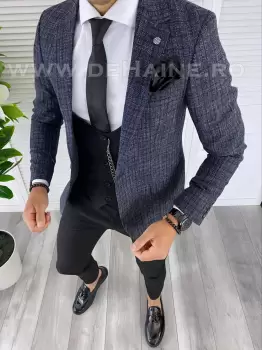 Sacou barbati in carouri slim fit B4982 86-1 E imagine