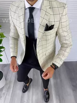 Sacou barbati in carouri slim fit B4991 80-2 E imagine