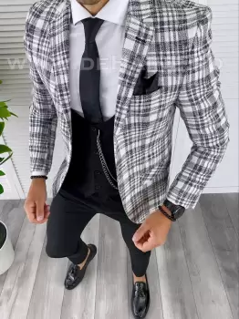 Sacou barbati in carouri slim fit B4993 72-4 E imagine