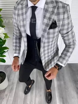 Sacou barbati in carouri slim fit B5005 8-5 imagine