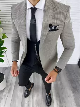 Sacou barbati in carouri slim fit B5009 84-2 100A-1 E imagine