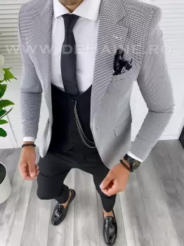 Sacou barbati in carouri slim fit B5017 84-2 100A-2 E imagine