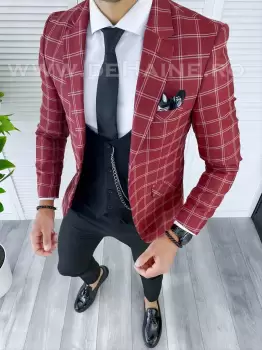 Sacou barbati in carouri slim fit B5020 79-4 100B-1 E imagine