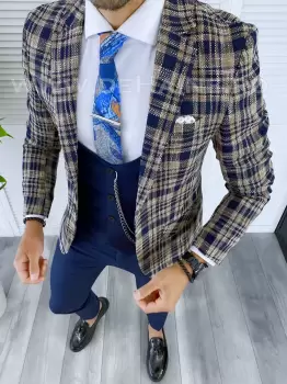 Sacou barbati in carouri slim fit B5289 86-5 E imagine