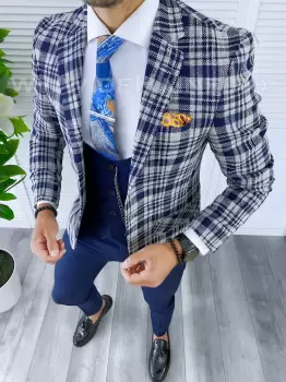 Sacou barbati in carouri slim fit B5293 86-3 E imagine