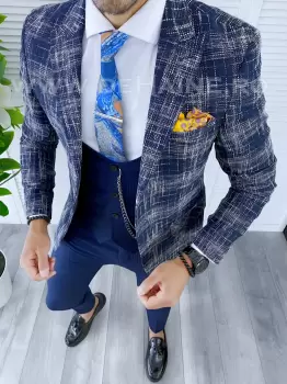 Sacou barbati in carouri slim fit B5303 85-4 E imagine