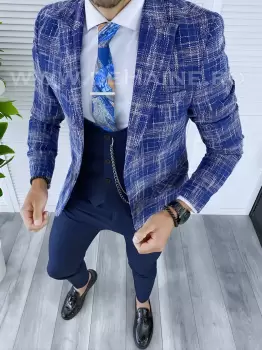 Sacou barbati in carouri slim fit B5311 78-5 E imagine