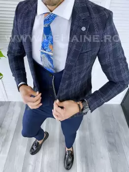 Sacou barbati in carouri slim fit B5315 65-2 E imagine