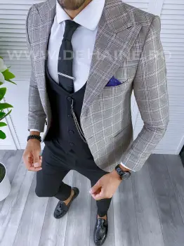 Sacou barbati in carouri slim fit B5582 N2-4.3 imagine
