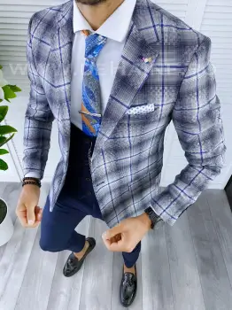 Sacou barbati in carouri slim fit B5592 P18-5.3 imagine