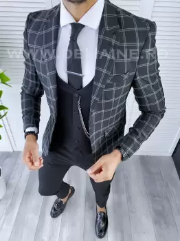 Sacou barbati in carouri slim fit B5604 Y E 67-5 imagine