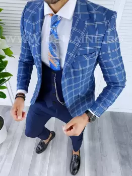 Sacou barbati in carouri slim fit B5611 82-5 E imagine