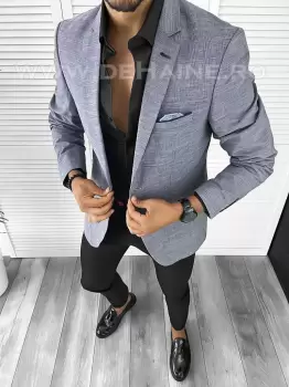 Sacou barbati slim fit albastru B8281 8-1 imagine