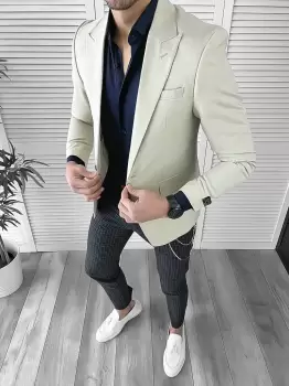 Sacou barbati slim fit bej 10126 E imagine