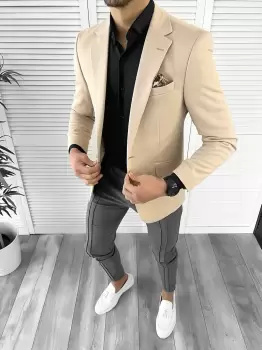 Sacou barbati slim fit bej 10209 E imagine