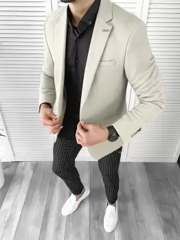 Sacou barbati slim fit bej 10321 E imagine