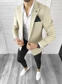 Sacou barbati slim fit bej 546 E 140-5 imagine