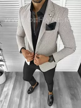 Sacou barbati slim fit cu imprimeu B8275 67-3 E imagine